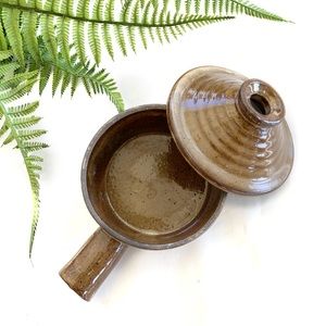 Vintage Ceramic Soup Pot with Lid and Handle